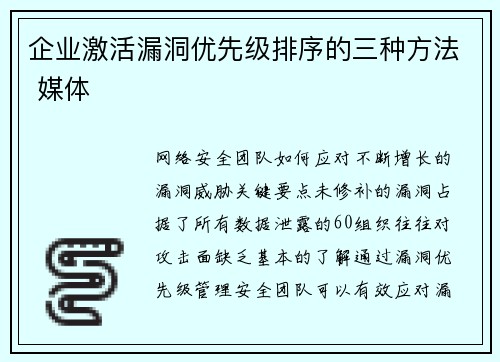 企业激活漏洞优先级排序的三种方法 媒体